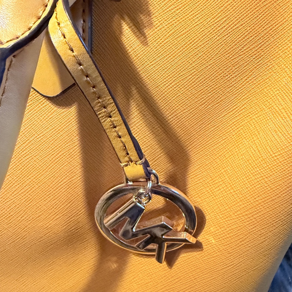Michael Kors Yellow Saffiano Leather Tote with MK Charm - Picture 2 of 7